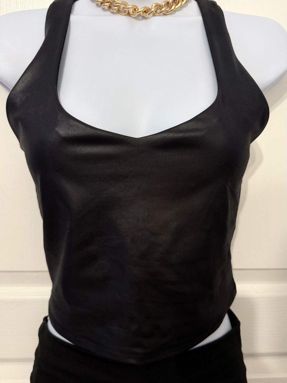 Fabletics Black Satin-Look Halter Camisole
